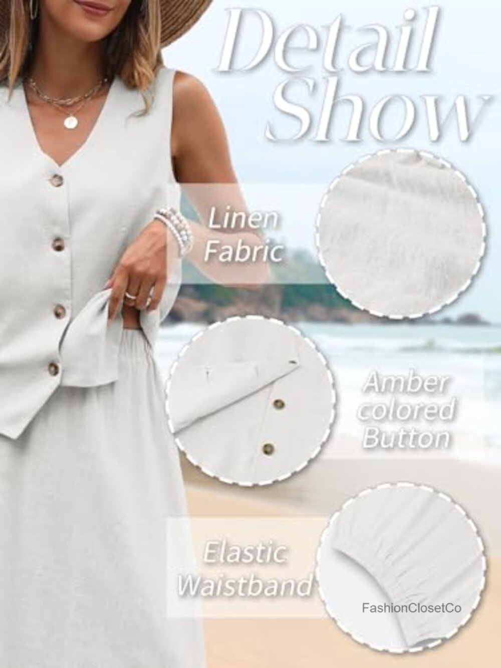 Linen Blend 2 Piece Vest Top & Flowy Maxi Skirt Set Summer Outfit - Picture 5 of 6